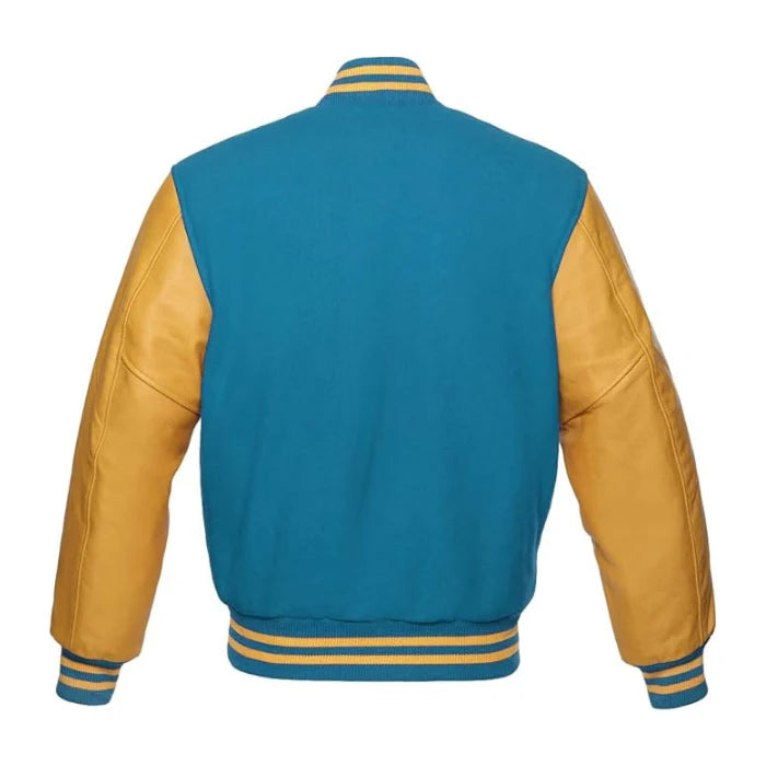 Sky Blue and Gold Varsity Jacket Back Side