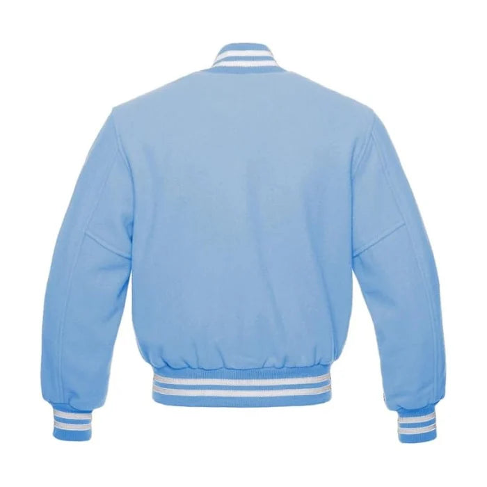 Sky Blue All Wool Varsity Jacket Back Side