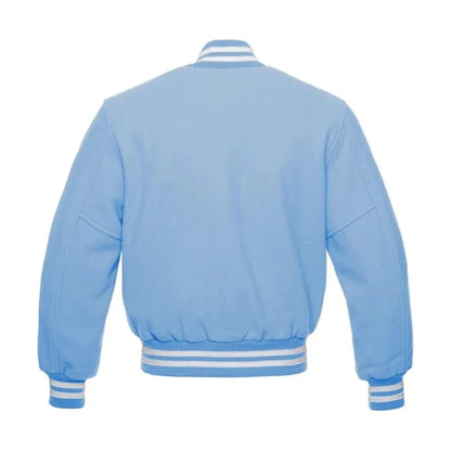 Sky Blue All Wool Varsity Jacket Back Side